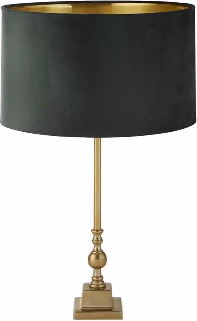 Lampada da scrivania Searchlight in metallo e tessuto con paralume cilindrico, disponibile in cromo, oro/ottone o verde con E27