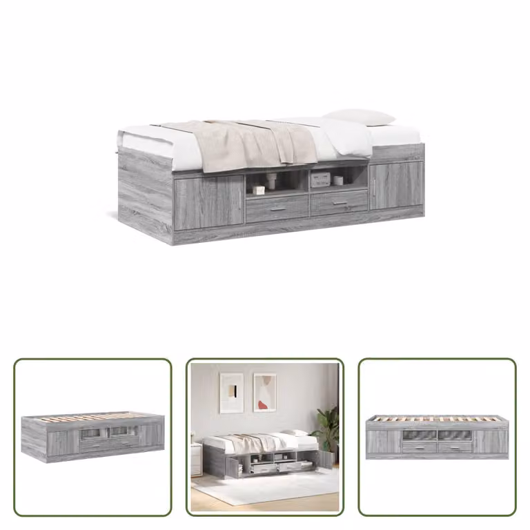 The Living Store Letto da giorno con cassetti Grey Sonoma 90x190 cm Materiale legno