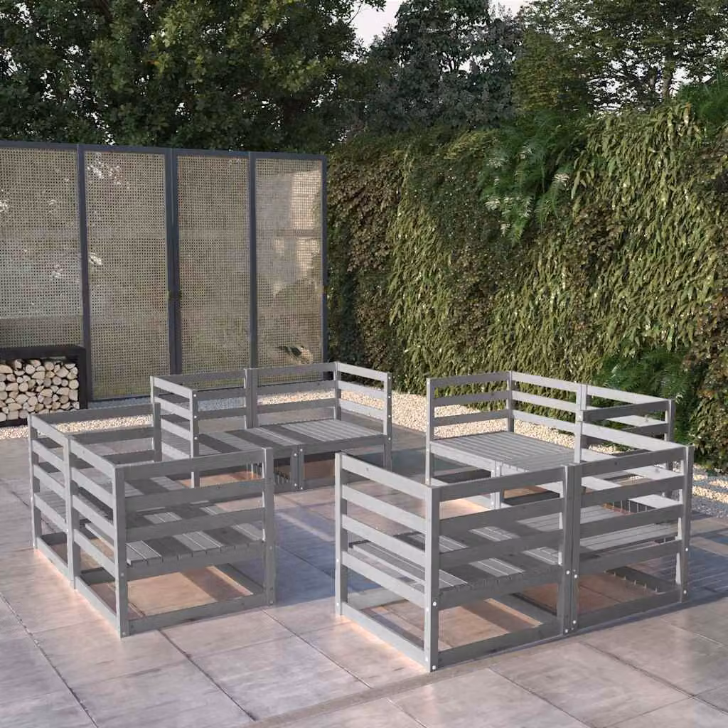 Set Divani da Giardino vidaXL 8 pz in Legno di Pino Grigio con Forma a L e Cuscini