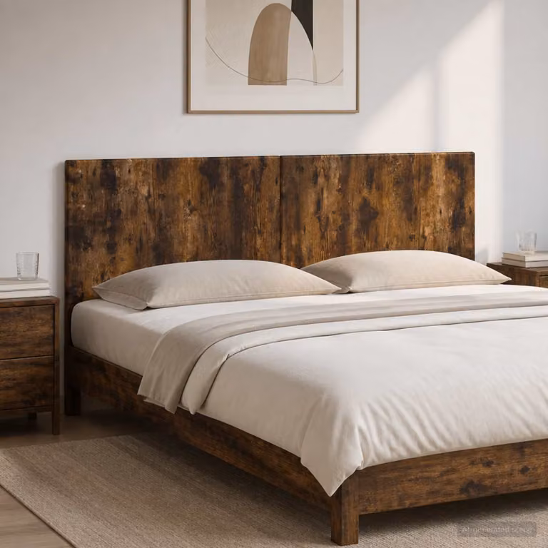 Testiera da muro vidaXL BREDA in legno ingegnerizzato Rovere Fumo con mensola integrata, L: 180,5 cm, H: 50 cm, P: 16 cm