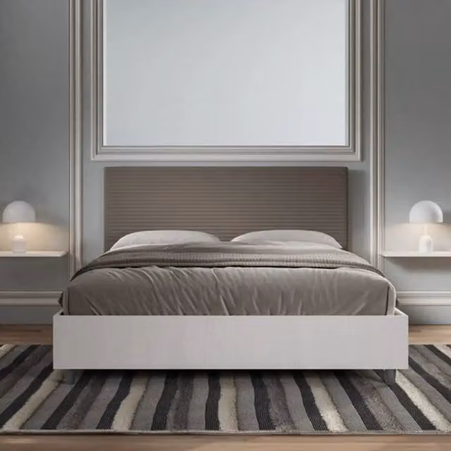 Letto matrimoniale senza rete 160x190 bianco frassino testata similpelle cappuccino Level