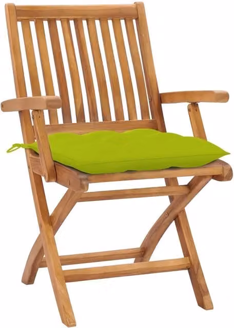 Set di 2 sedie pieghevoli vidaXL in legno di teak con cuscini verde brillante per giardino