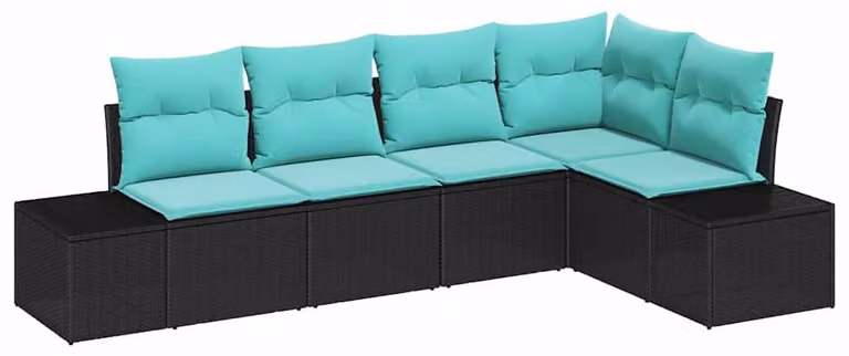 Set da giardino composto da 5 pezzi, colore nero, realizzato in rattan sintetico