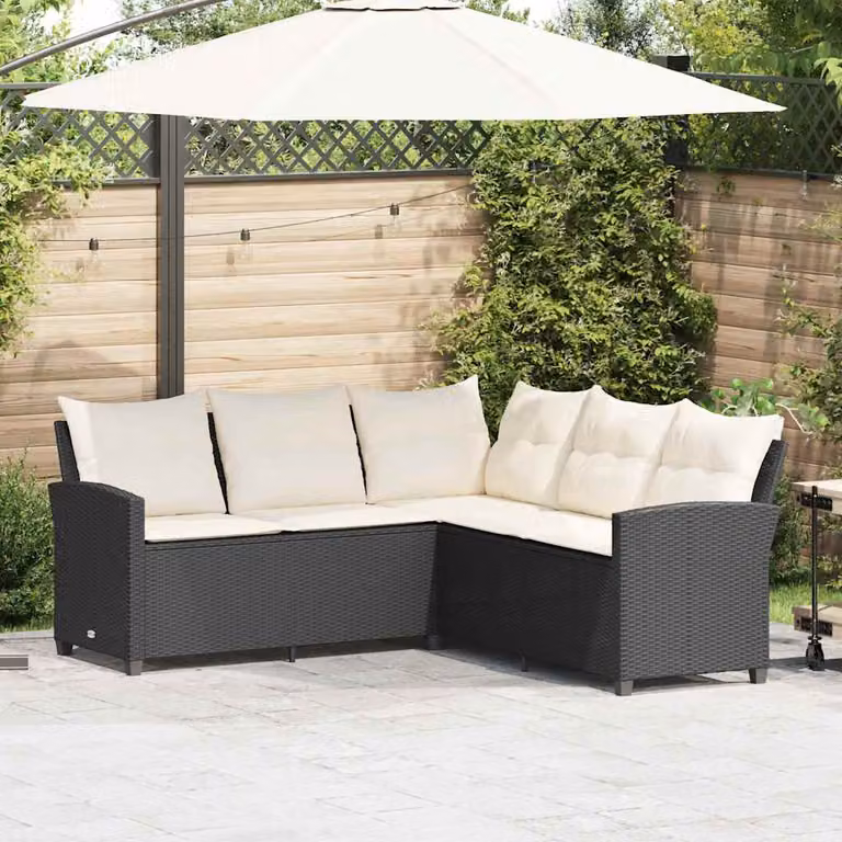 vidaXL Divano a Forma di L in Polyrattan Nero con Cuscini e Rivestimenti Rimovibili per Giardino e Terrazzo