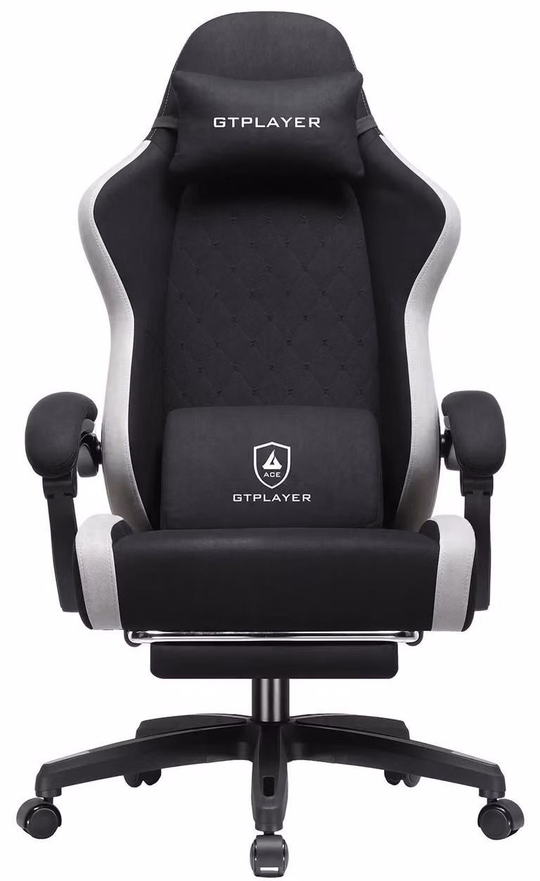 Sedia da gaming LR008 - Sedia da ufficio ergonomica - Tessuto traspirante - Schienale alto - Poggiapiedi estensibile - Sedia da scrivania girevole - Colore: nero