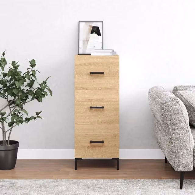 Credenza Buffet Design Mania in Legno Rovere e Metallo per Cucina e Sala da Pranzo, Marrone, L: 34,5 cm, P: 34 cm, H: 90 cm