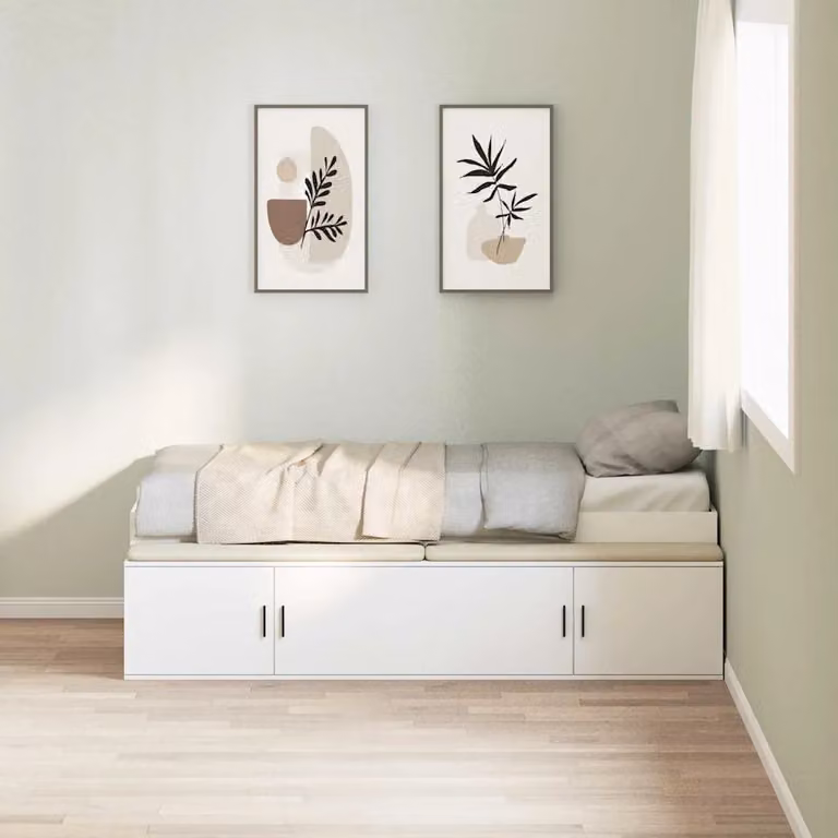 Struttura del letto moderna vidaXL in legno ingegnerizzato bianco, L/P/H: 200 x 100 x 53,5 cm