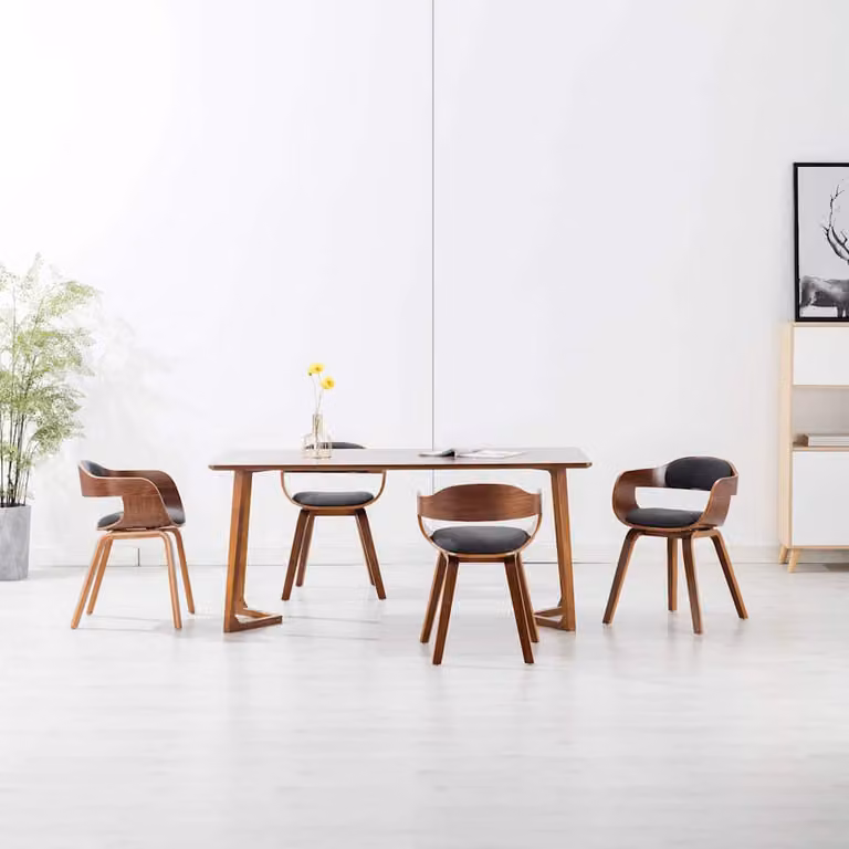 Set di 4 sedie da pranzo vidaXL in tessuto grigio e legno marrone con design moderno