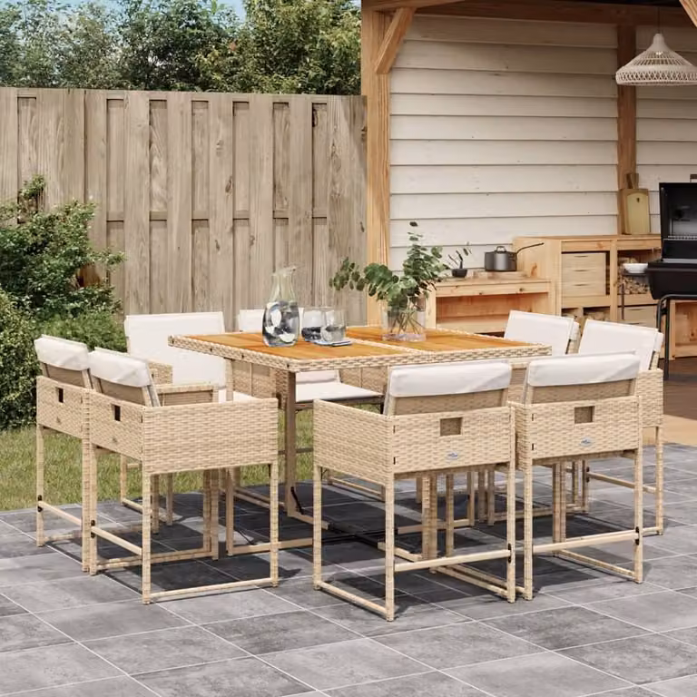 Maison Exclusive - Set da Pranzo da Giardino 9 pz con Cuscini Beige in Polyrattan