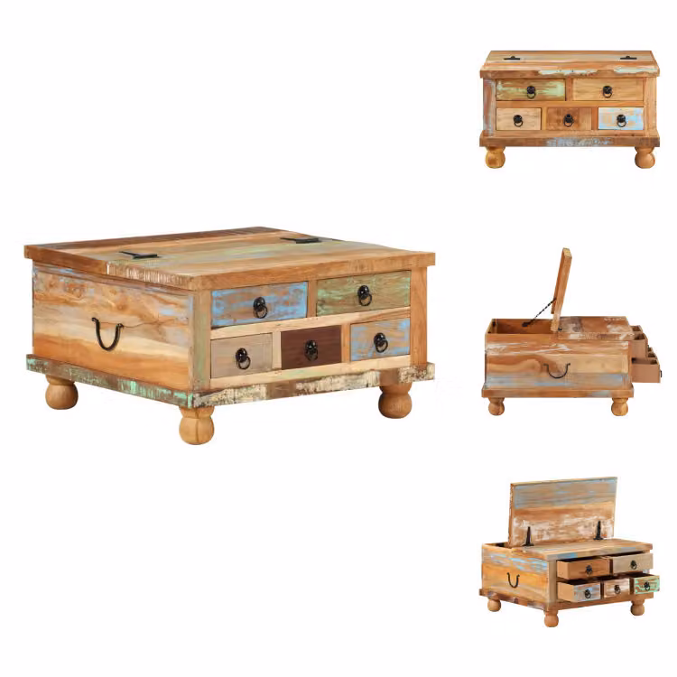 vidaXL Tavolino in legno vecchio 70x70x38 cm - Tavolini da caffè