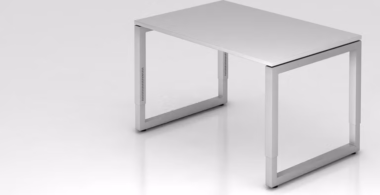 Scrivania Pavo | grigio | struttura argento | LxP 120x80cm | altezza di lavoro 65-85cm | regolabile in altezza, griglia di 1cm | struttura quadrata con gambe a O | forma rettangolare con piano flottante