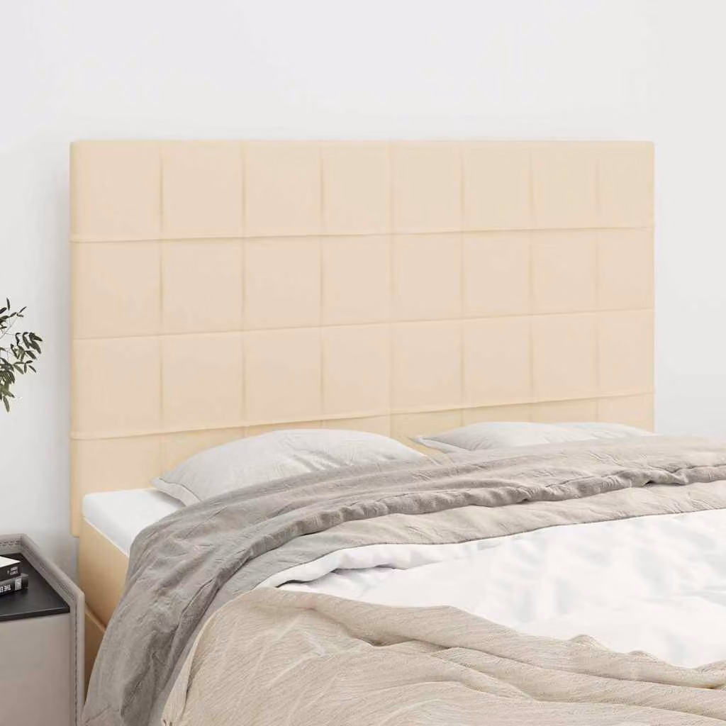 Testiera per letto vidaXL in tessuto beige con struttura in legno e pannello imbottito L: 144 cm, P: 5 cm, H: 118-128 cm