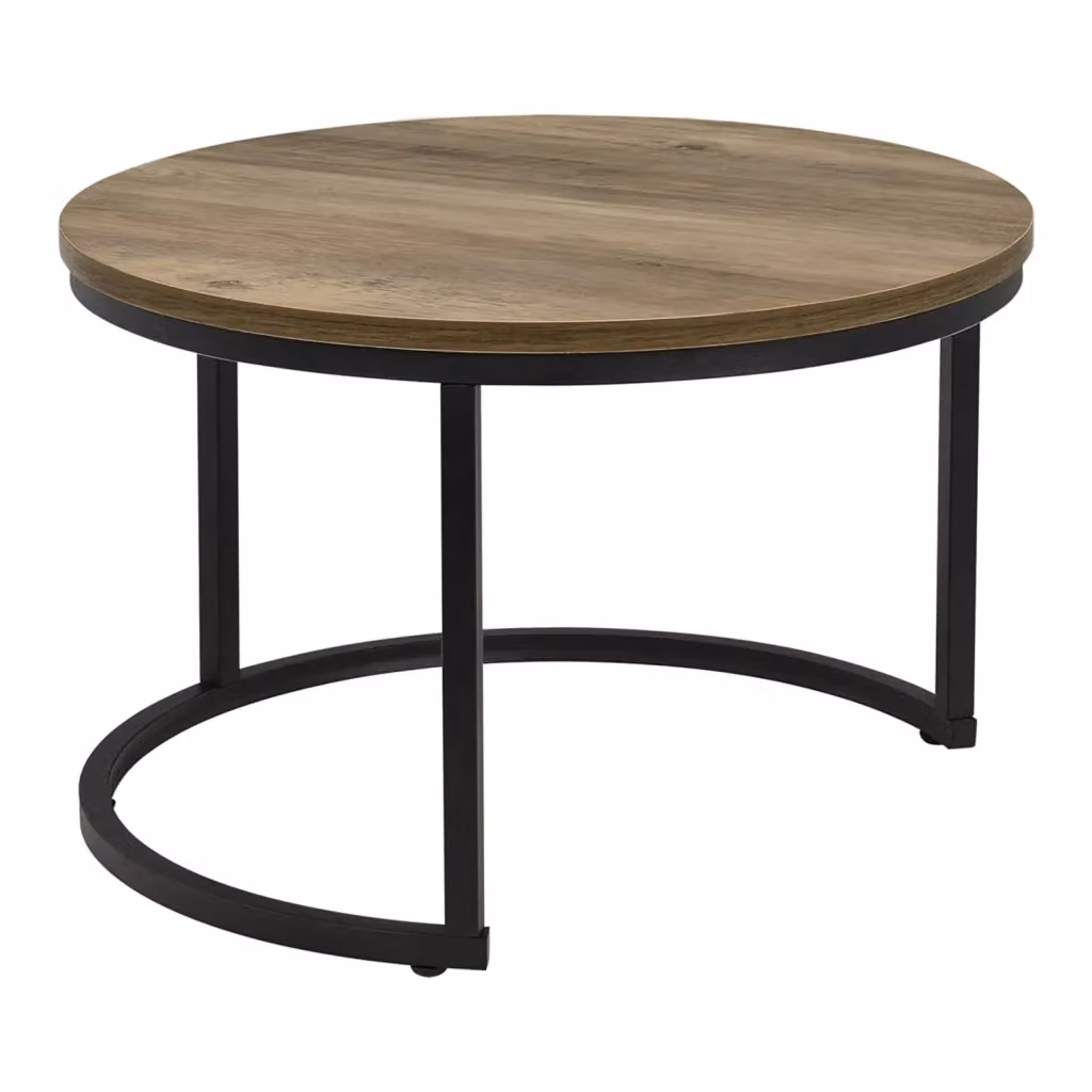 Set di 2 tavolini rotondi impilabili en.casa in stile industrial con finitura effetto legno marrone e nero – 2