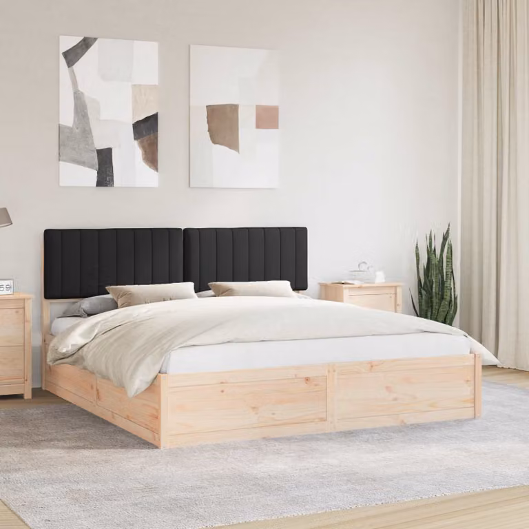 Letto con Testiera Rivestita in Tessuto Nero vidaXL in Pino Massello L 180 x P 200 cm