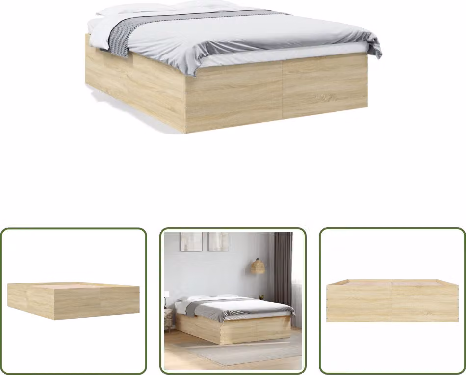 The Living Store Struttura per letto in rovere Sonoma 150x200 cm Materiale a base di legno