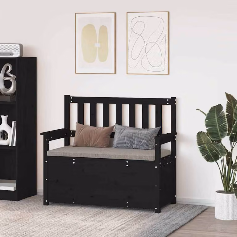 Panca nera con braccioli in legno massello di pino stile rustico vidaXL L: 112,5 cm, P: 51,5 cm, H: 96,5 cm