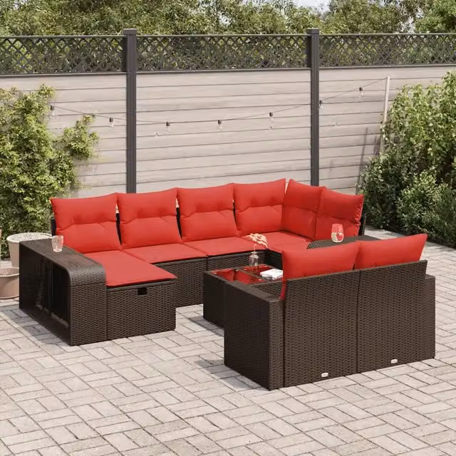 Set Divani da Giardino 11 pz con Cuscini Polyrattan Marrone 3326078