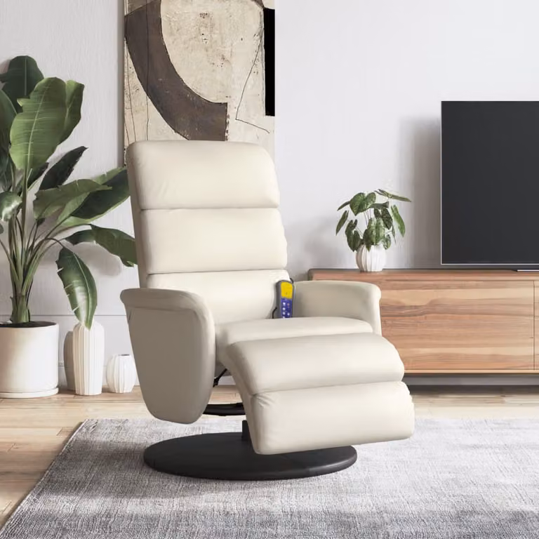 Maison Exclusive - Poltrona massaggiante con poggiapiedi, rivestita in ecopelle color crema