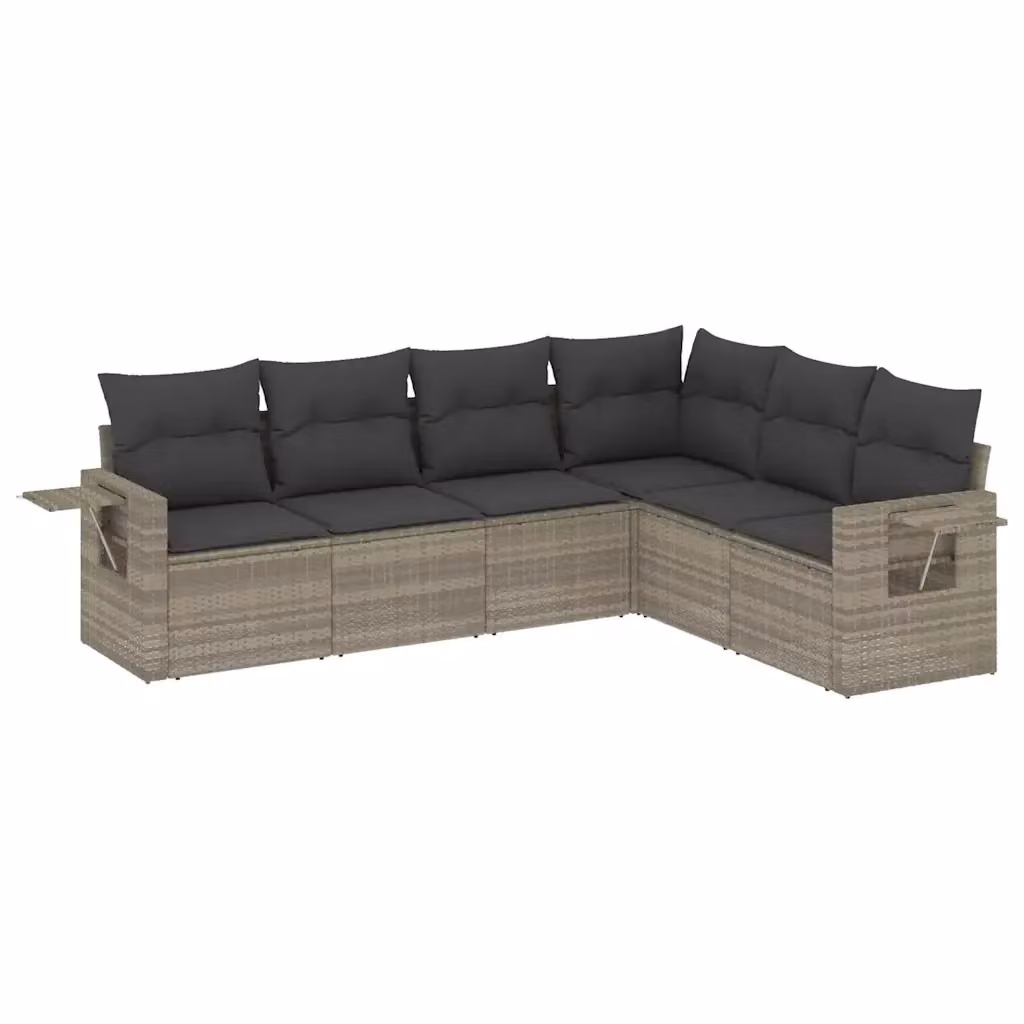 Set Divano da Giardino a L vidaXL in Polyrattan Grigio con 6 Cuscini Imbottiti e Coperture Rimosse – 2