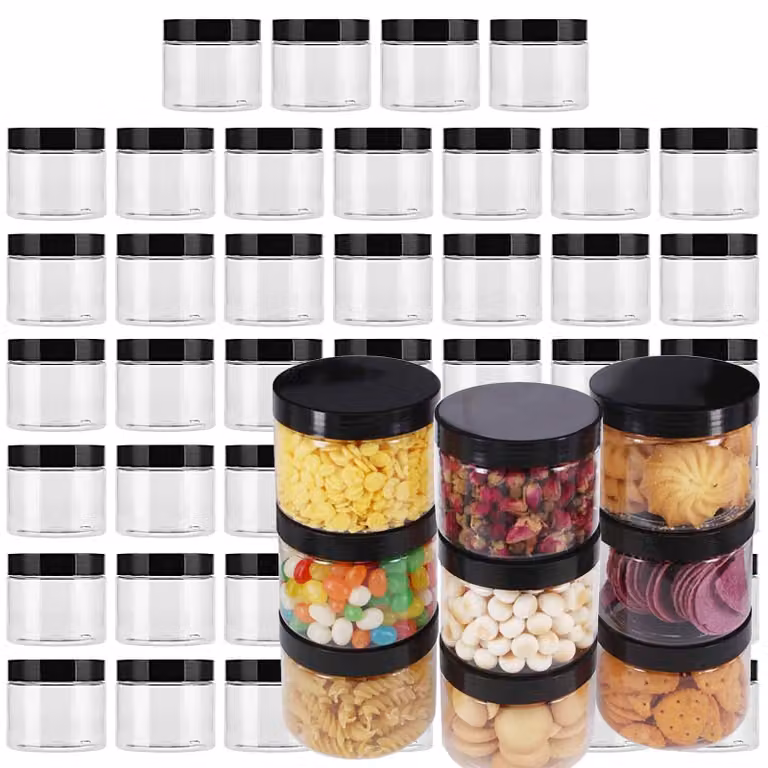 Contenitori in plastica, 46 pezzi - Contenitori da 120 ml - Contenitori in plastica rotondi - Coperchi ermetici - Adatti per alimenti e durevoli - Ideali per hobby/dolcetti - Contenitori per conservazione