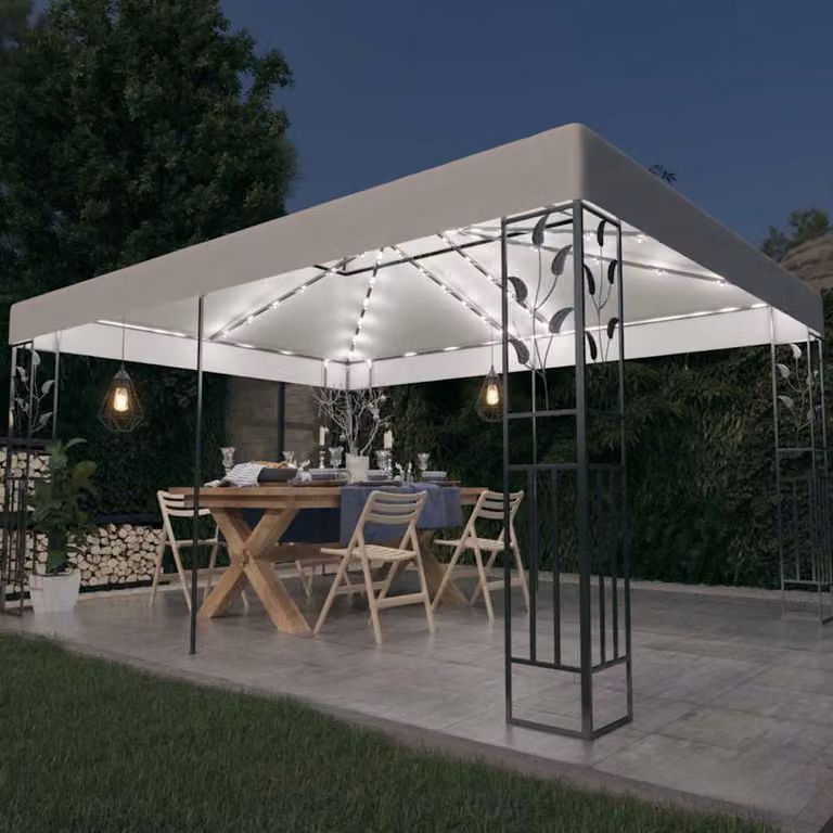 vidaXL Gazebo con Tetto Doppio e Stringa di Luci LED Bianco 3x4 m
