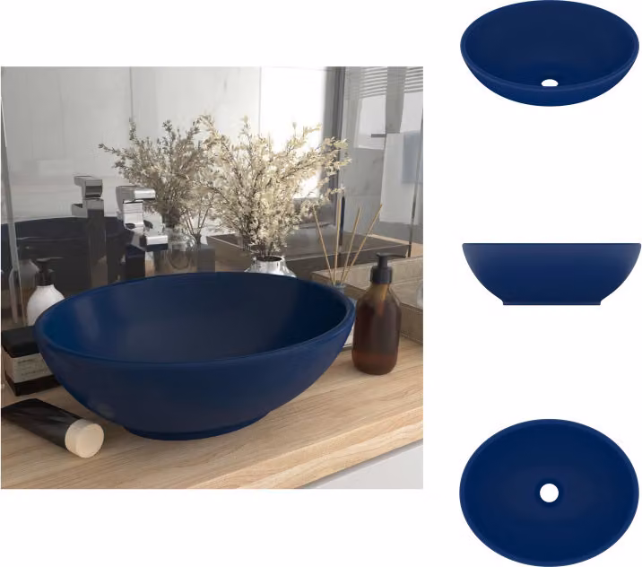 vidaXL Lussuoso lavabo ovale opaco blu scuro 40x33 cm in Vetroceramica - Lavabo da bagno
