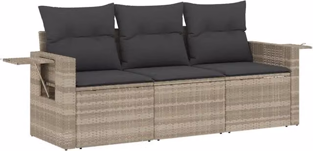 Set Divano da Giardino 3pz | Set Salotto da Giardino con Cuscini Grigio Chiaro Polyrattan