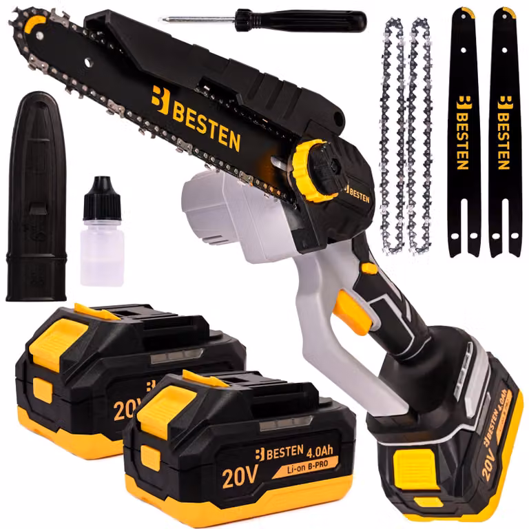 Motosega a batteria senza spazzole BESTEN 8" - lubrificazione automatica, tensionamento senza utensili, freno catena, batteria 2× 20V, valigetta, B-PRO