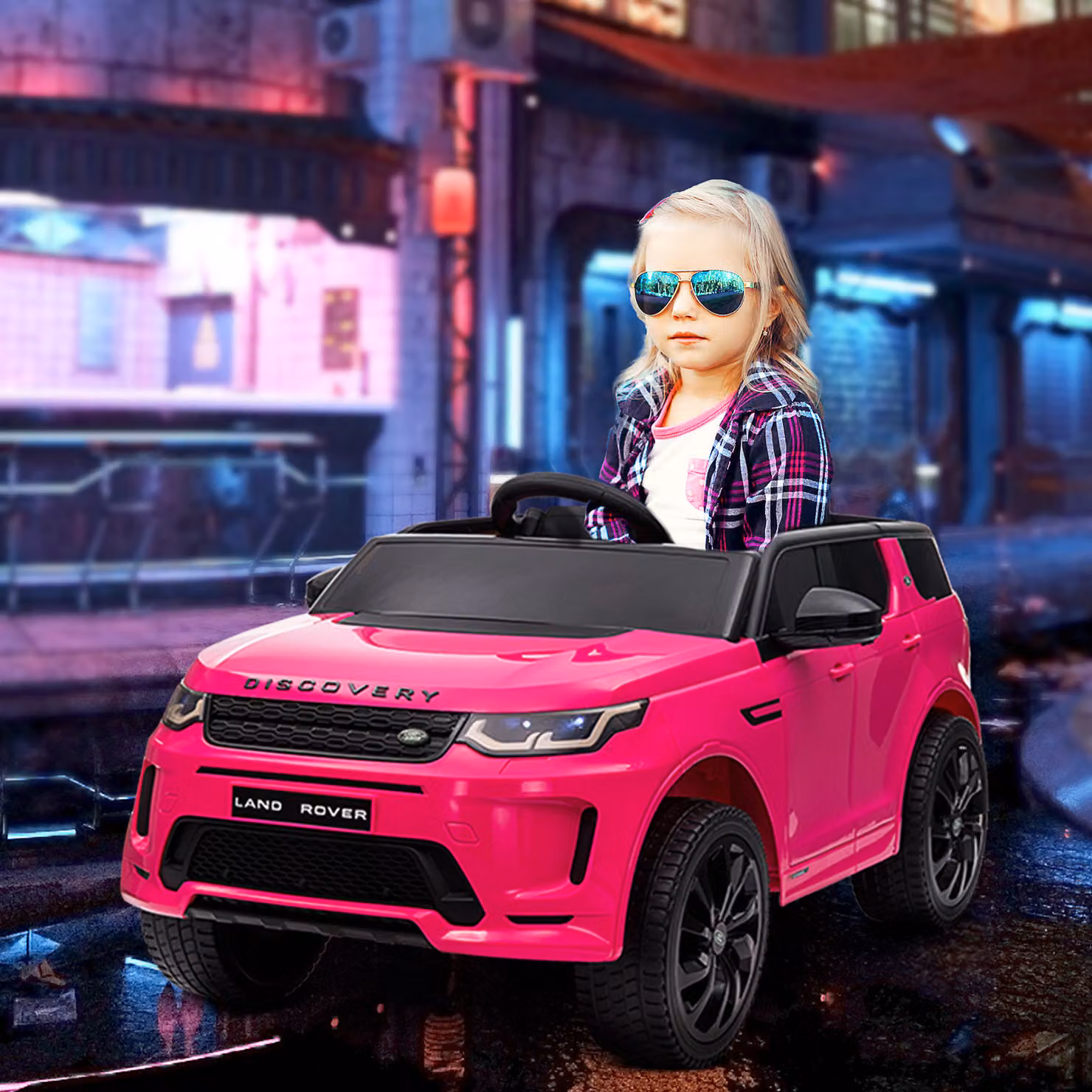 AIYAPLAY Auto Elettrica per Bambini Land Rover Discovery con Fari e Clacson, Rosa, L: 106 cm, P: 65.5 cm, H: 51 cm – 2