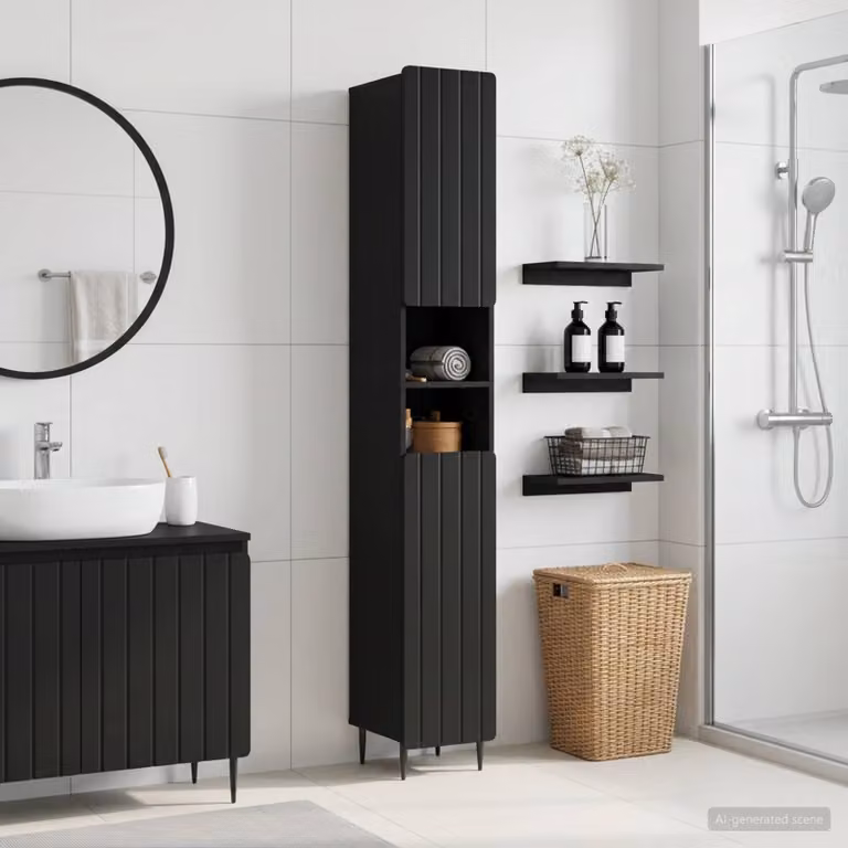 Armadio da bagno moderno vidaXL ZWOLLE nero con ripiani e ante a battente
