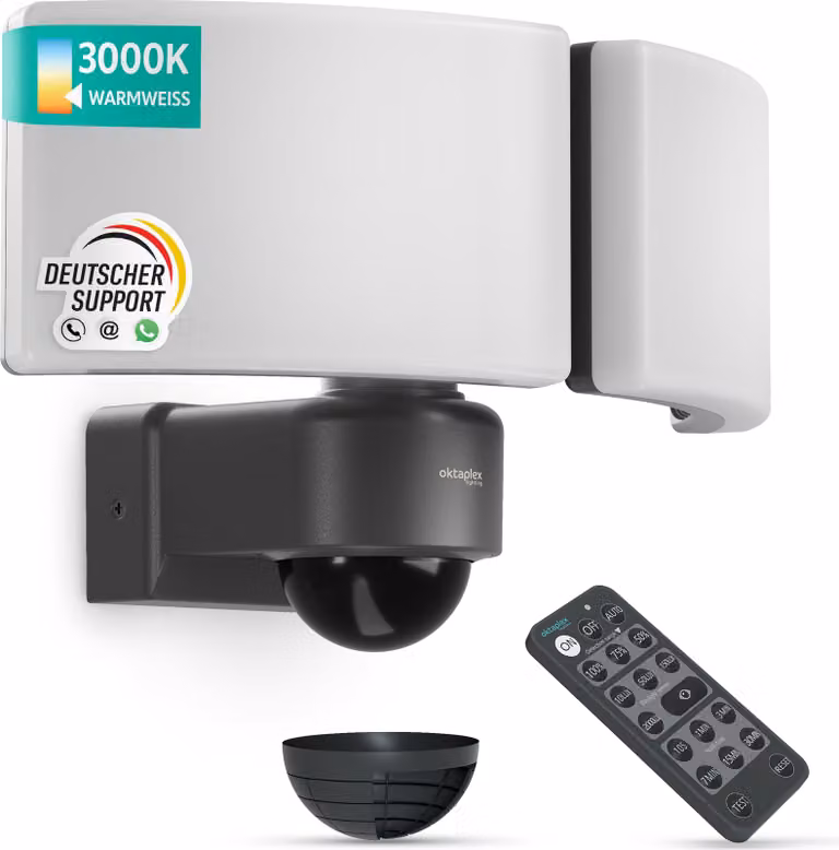 Oktaplex Cali Dos Faretto LED da esterno con rilevatore di movimento e telecomando IP65 bianco caldo con funzione master antracite