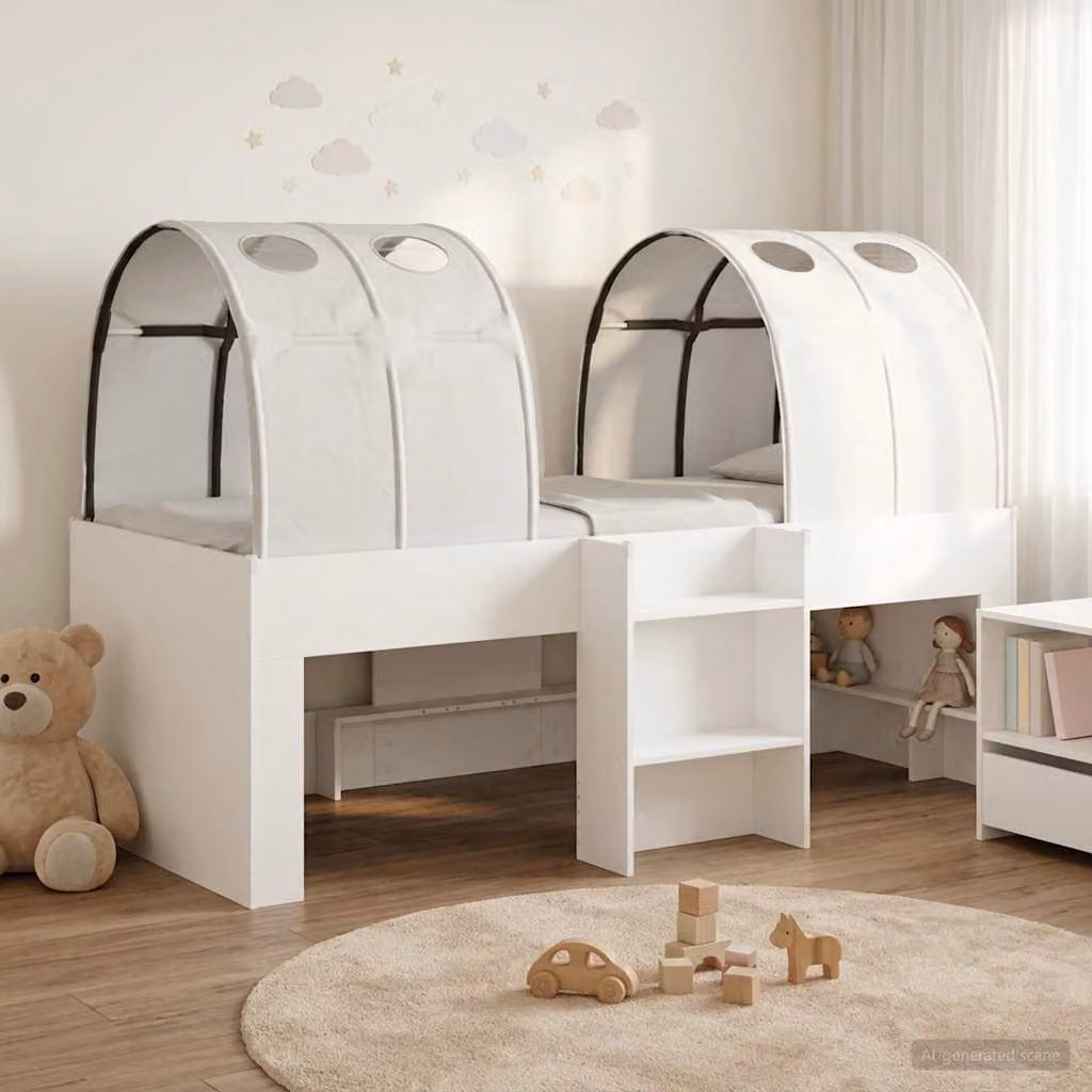Letto per bambini con tunnel vidaXL in legno ingegnerizzato bianco L: 120 cm, P: 193 cm, H: 111 cm
