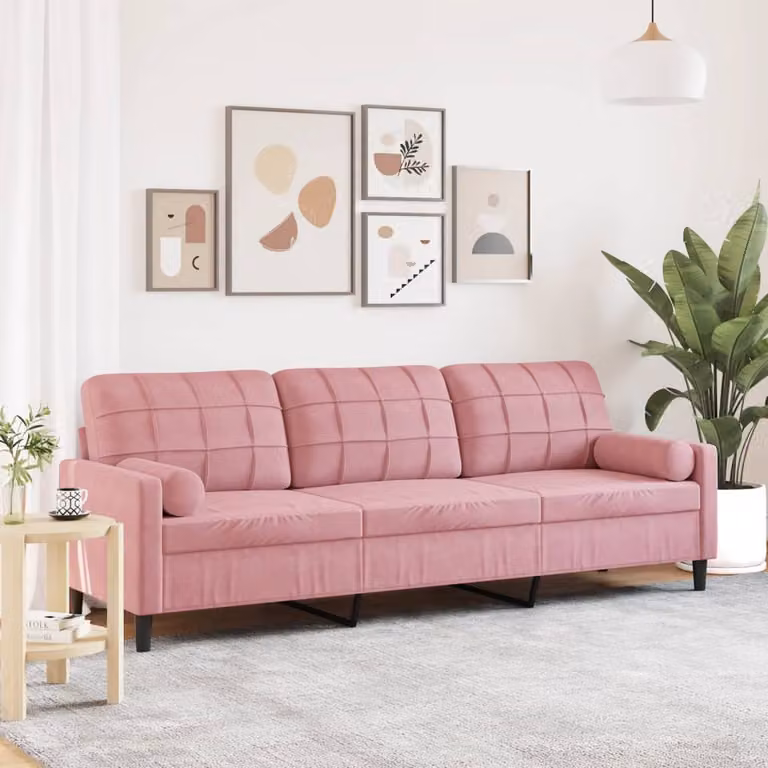 vidaXL Divano a 3 Posti Moderno in Velluto Rosa con Cuscini e Coperture Rimovibili L: 226 cm, P: 80 cm, H: 77 cm