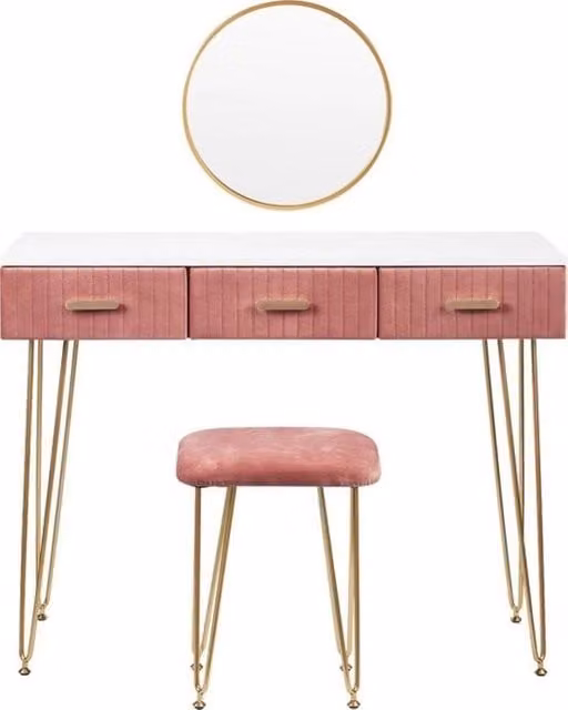 Tavolo da trucco con specchio e sedia - design lussuoso - grande capacità di stoccaggio - tavolo da trucco stile - ideale per la camera da letto - rosa