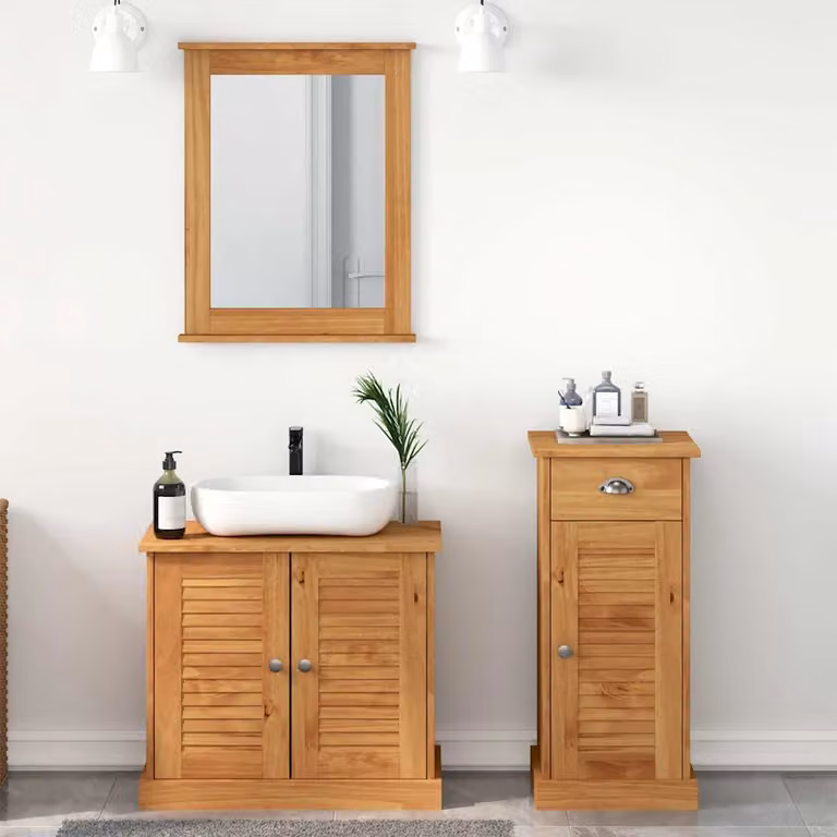 Set di mobili per il bagno VIGO vidaXL 3 pezzi in legno di pino marrone miele con vanità e ante a cerniera