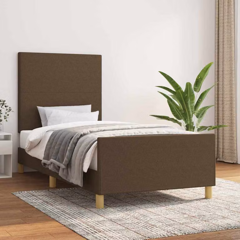 vidaXL Giroletto in legno di larice marrone scuro con doghe fisse e rivestimento in tessuto L/P/H: 90 x 200 x 203 cm