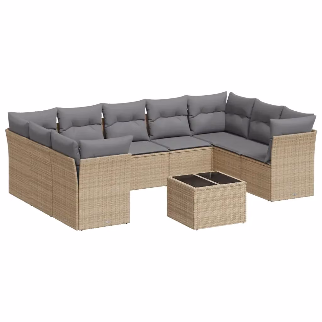 Set Divano da Giardino Moderno VIDAXL in Polyrattan con Cuscini Beige, 10 Pezzi – 2