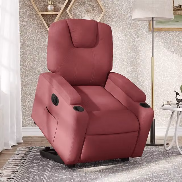 Poltrona Alzapersona Reclinabile Elettrica vidaXL in Tessuto Rosso con Braccioli e Funzione Auto-Return – 1