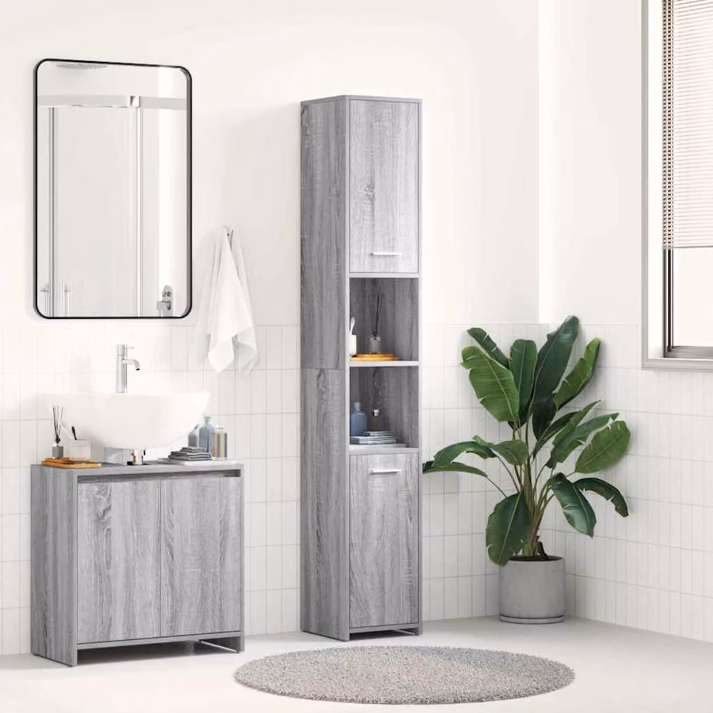 Armadietto da bagno moderno vidaXL in legno MDF grigio Sonoma, sospeso, L: 30 cm, P: 30 cm, H: 183,5 cm