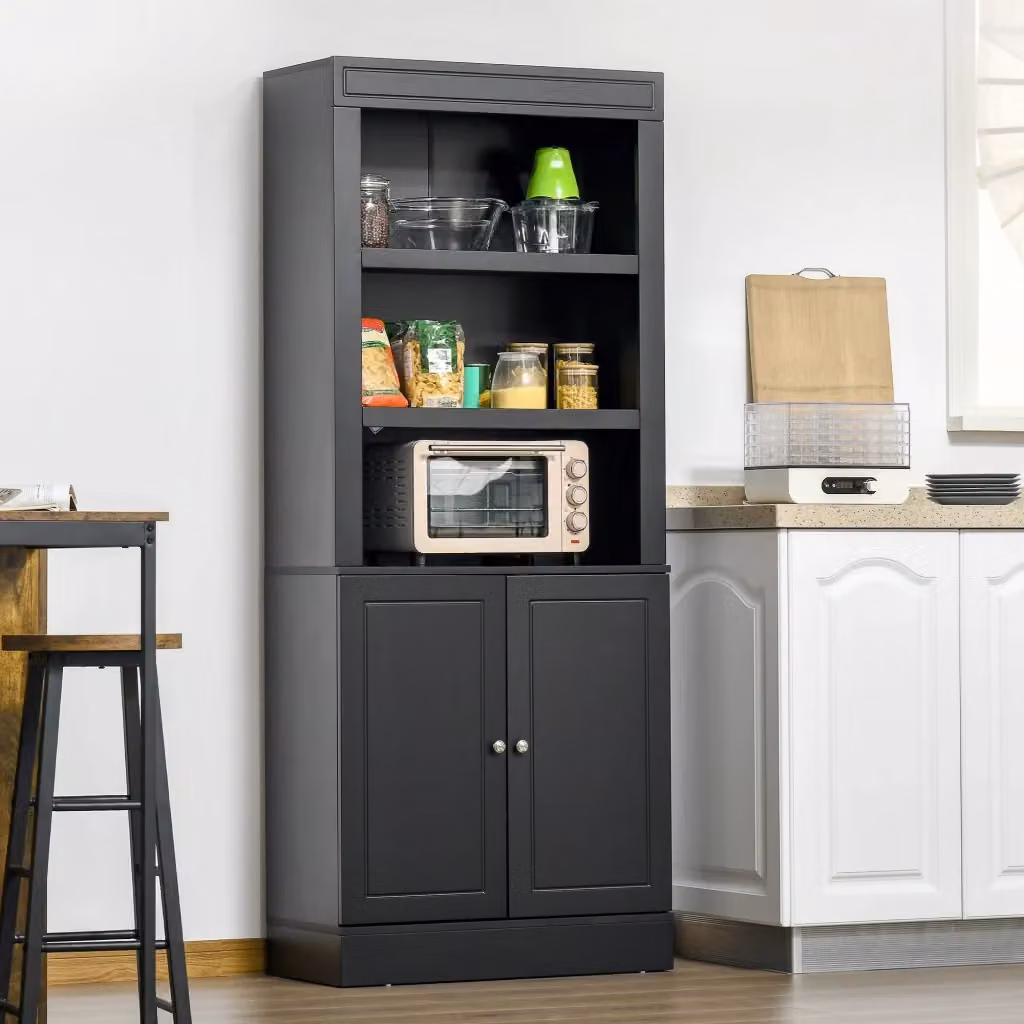 Credenza Alta GIORDANOSHOP in Legno Nero con 2 Ante e 3 Ripiani, L: 74,6 cm, P: 35,5 cm, H: 182,5 cm – 2