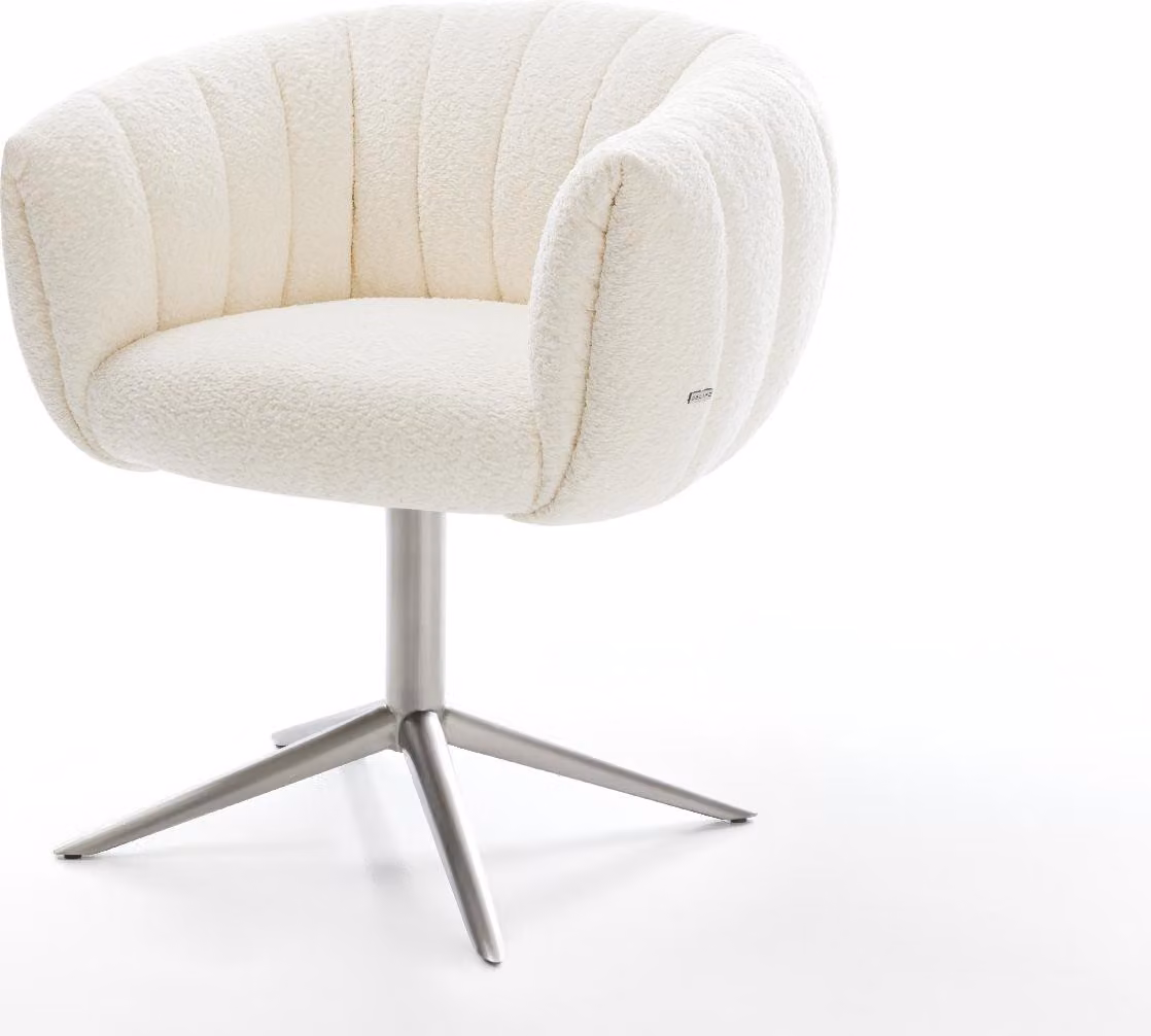 DELIFE Sedia girevole Jada-Flex Bouclé Bianca Base in acciaio inox Girevole a 360° Funzione oscillante Molleggiate a sacco