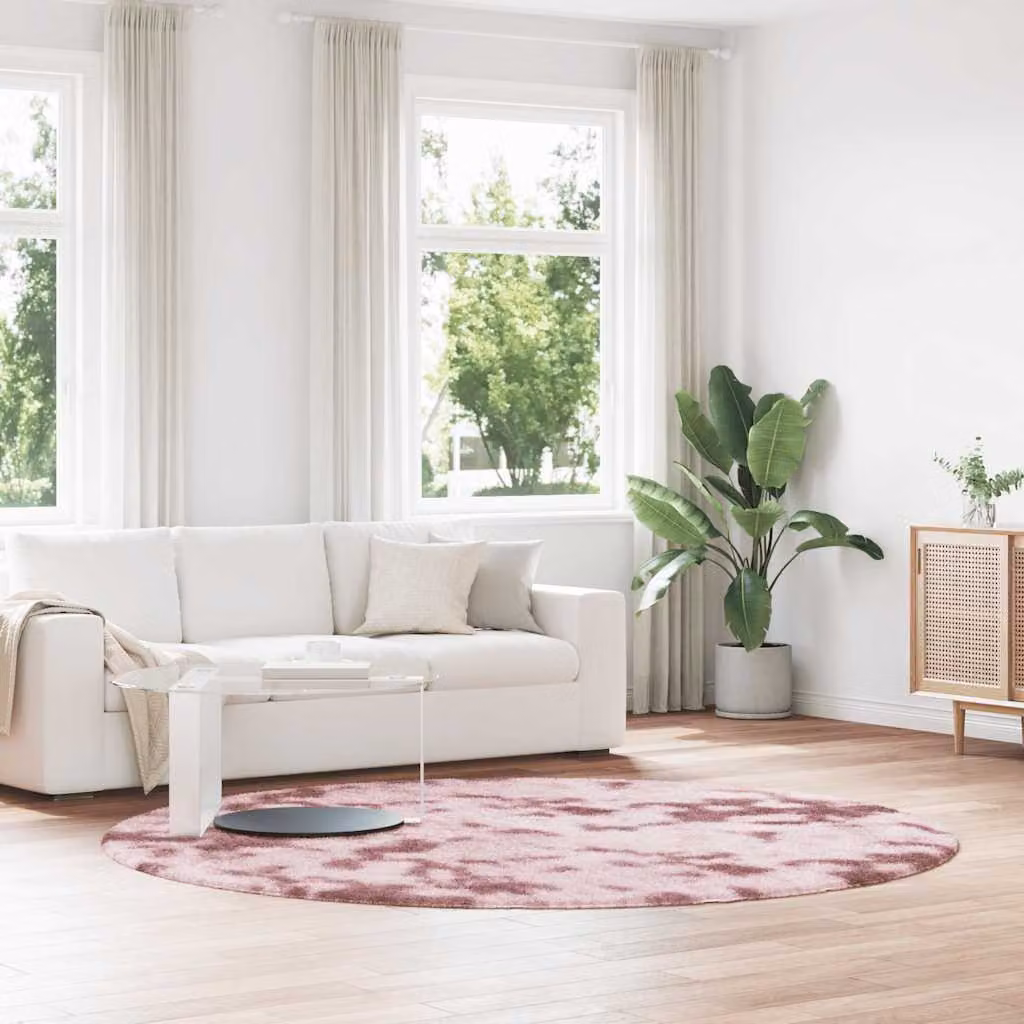 Tappeto Shaggy a Pelo Lungo vidaXL NAVARRA Rosa Antico, Rotondo, L/P: 240 x 240 cm