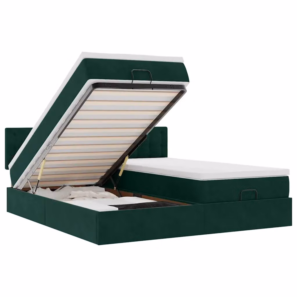 Letto con contenitore a sollevamento vidaXL in velluto verde con illuminazione sottostante e porta di ricarica USB L: 200 cm, P: 200 cm, H: 280 cm – 2
