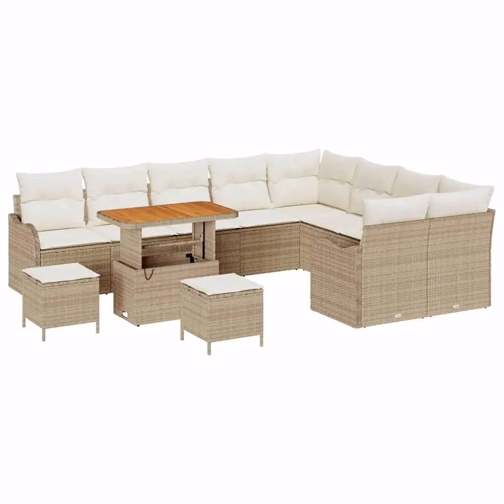 Set Divano da Giardino Moderno vidaXL in Rattan e Legno di Acacia Beige, 12 Posti – 2