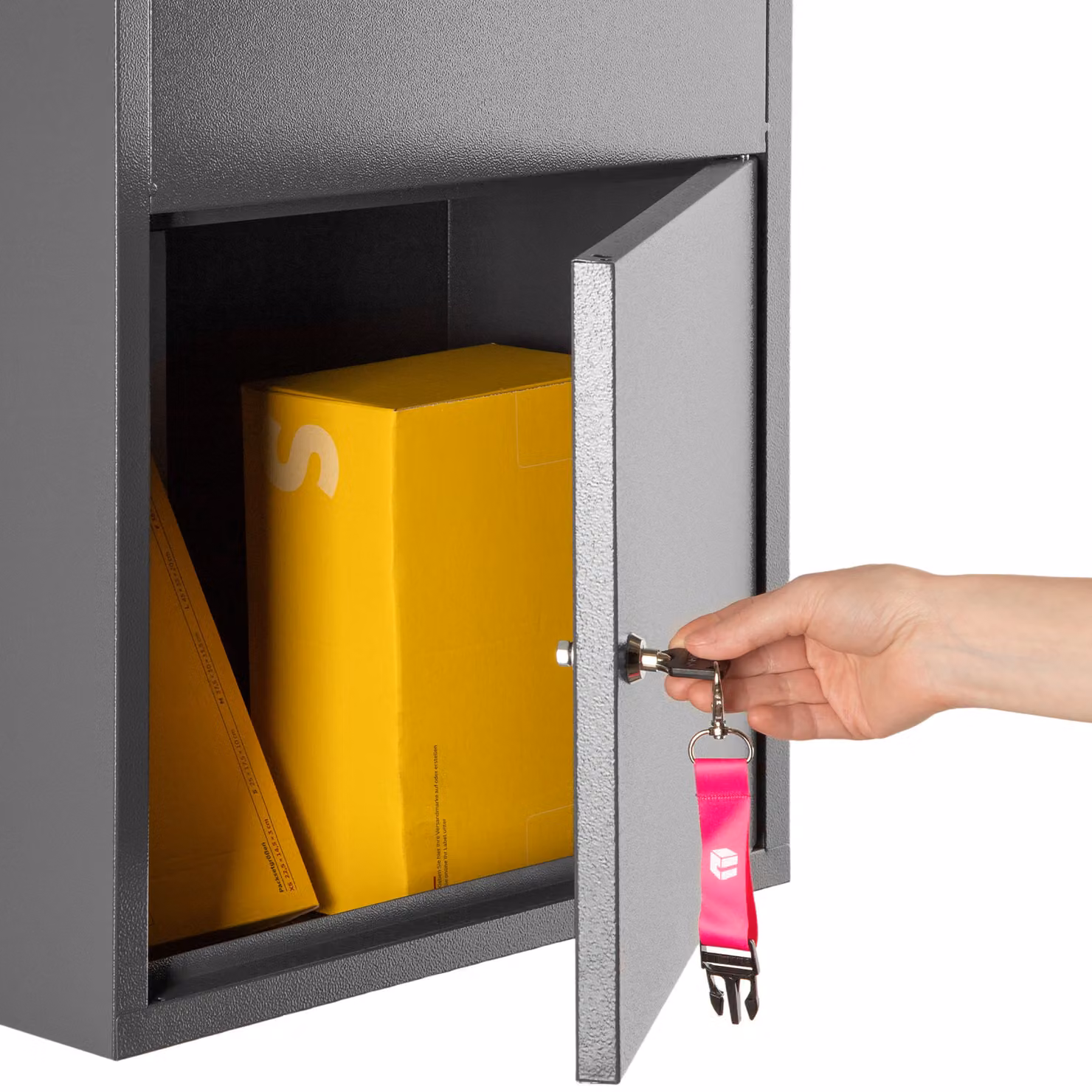 Cassetta per pacchi Fortress tectake con sportello di sicurezza, colore antracite, L/P/H: 44 x 22 x 82 cm
