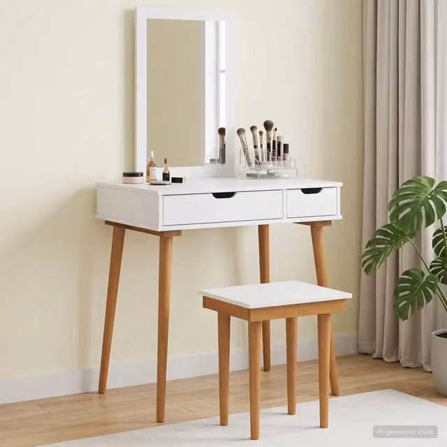 Set da Trucco Moderno vidaXL in Legno Bianco L: 76 cm, P: 50 cm, H: 143 cm