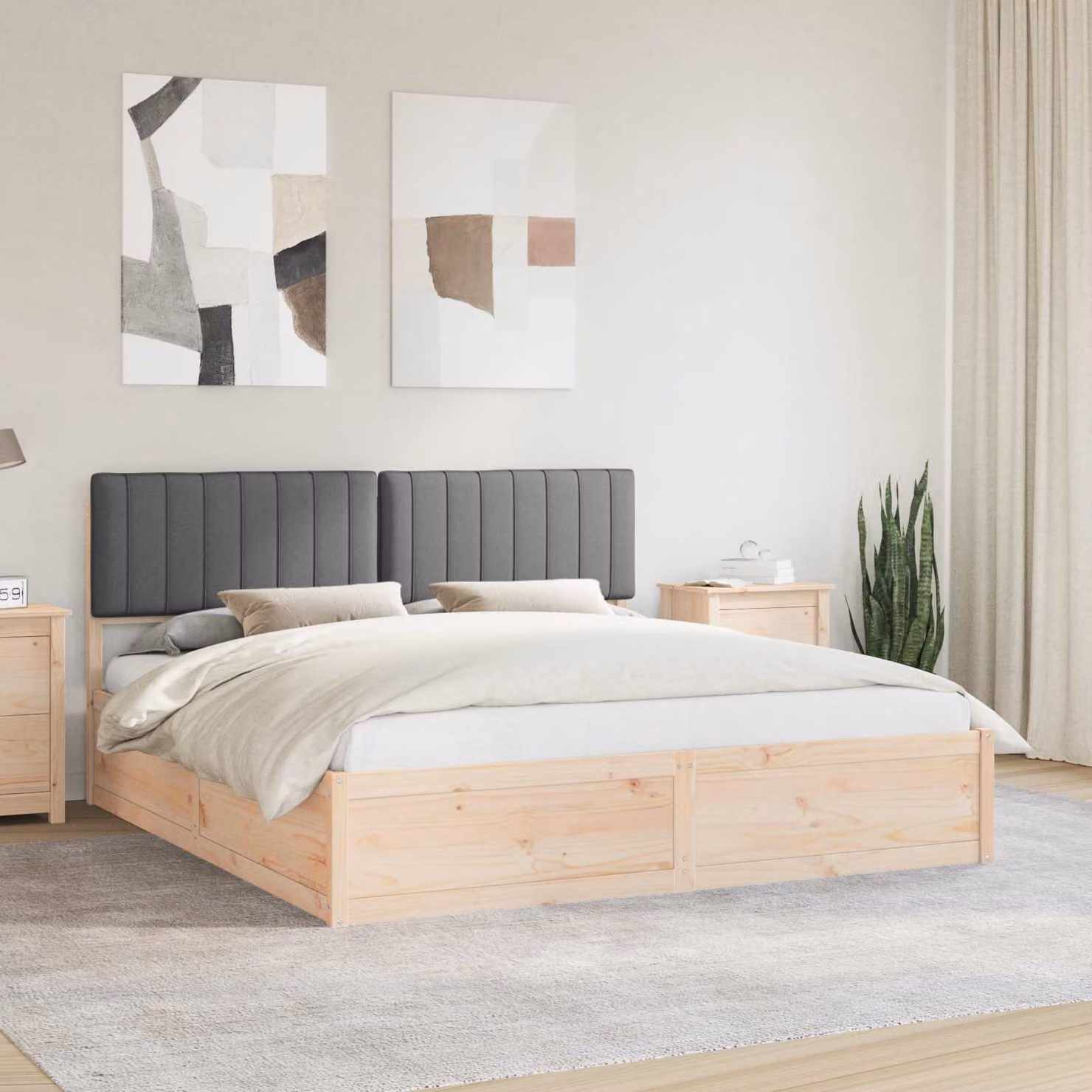 vidaXL Letto Moderno con Testiera Rivestita in Tessuto Grigio L/P: 180 x 200 cm – 1