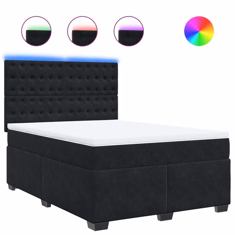 Giroletto a Molle con Materasso Nero 140x190 cm in Velluto