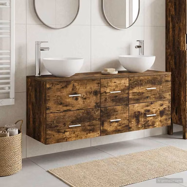 Set di 3 mobili da bagno moderni vidaXL in legno e metallo, colore marrone opaco, L/P/H: 49,5 x 41 x 64,5 cm