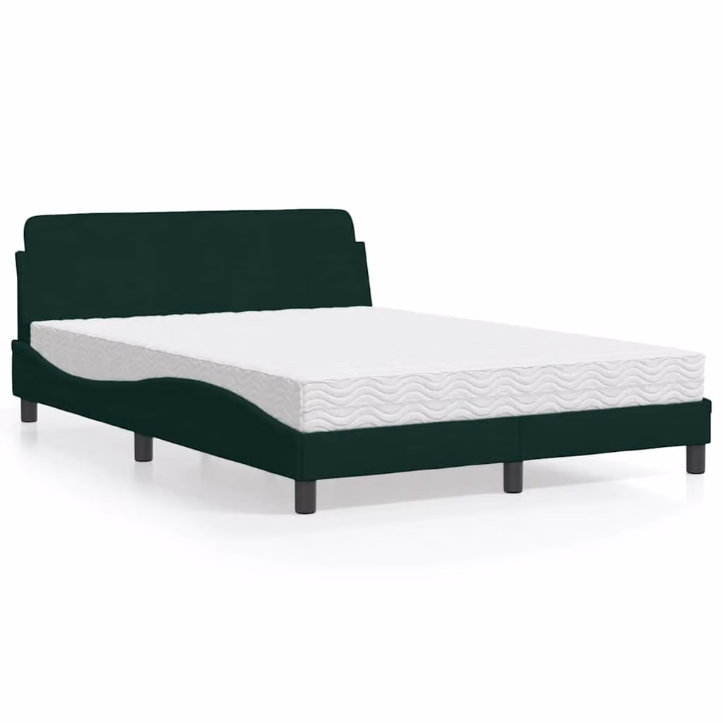 Letto con Materasso Dover vidaXL in Velluto Verde con Struttura in Legno e Metallo L/P: 140 x 200 cm – 1